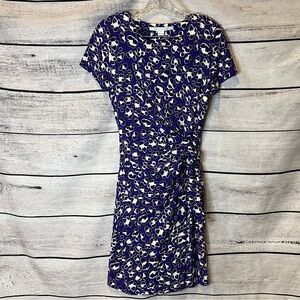 Diane Von Furstenberg Purple Black White Sheath Faux Wrap Stretch Knit Dress